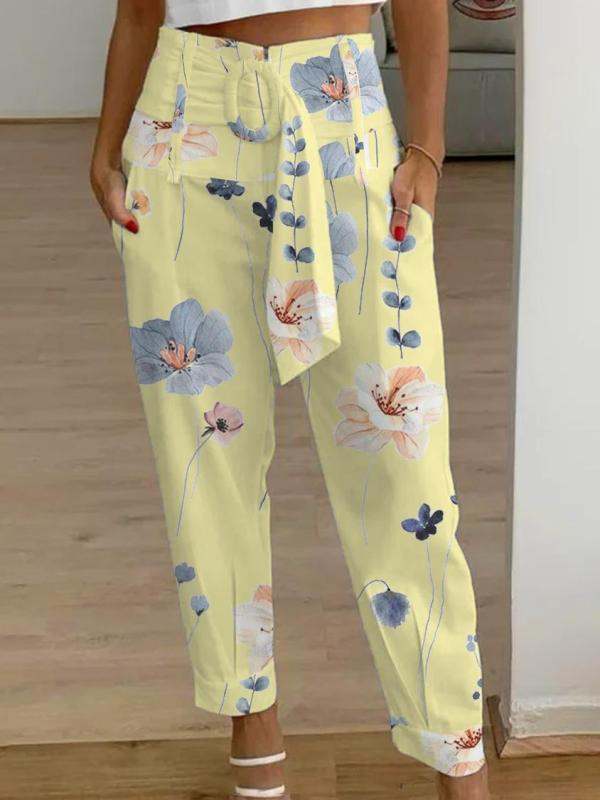 Linen Cropped Pants with Pockets and Belt
