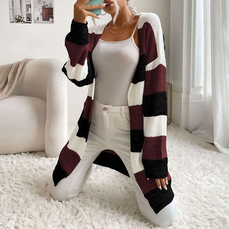 Long Sleeve Striped Knit Cardigan