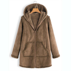 Plush Hooded Coat with Pockets in 2 Colors M-5XL