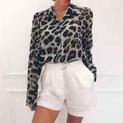 Long Sleeve Leopard Print Blouse in 4 Colors S-3XL