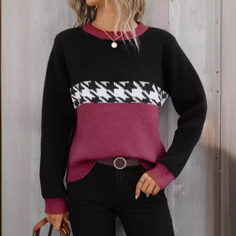 Colorblock Round Neck Knit Sweater