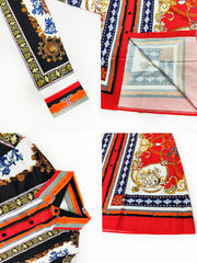 Long Sleeves Totem Pattern Belted Midi Dress