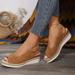 Solid Color Thick Sole Wedge Sandals with Ankle Strap