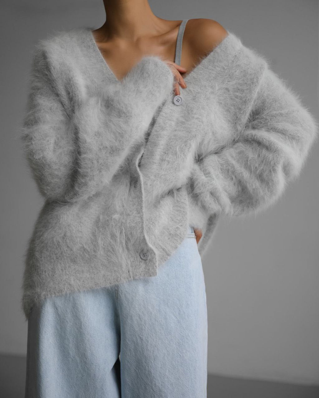 V-Neck Button-Up Fuzzy Cardigan