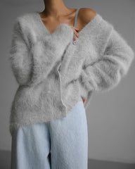 V-Neck Button-Up Fuzzy Cardigan