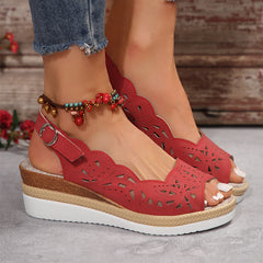 Solid Color Thick Sole Wedge Sandals with Ankle Strap