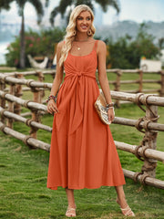 Ärmelloses Maxikleid mit Spaghettiträgern und Taillenband in 3 Farben S-XL
