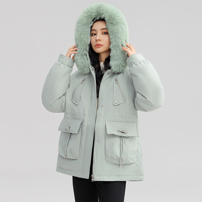 Thick Plush Winter Jacket with Fur-Lined Hood
