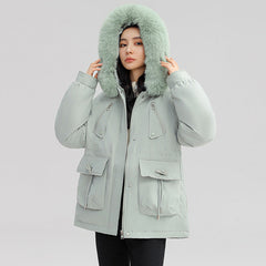 Thick Plush Winter Jacket with Fur-Lined Hood