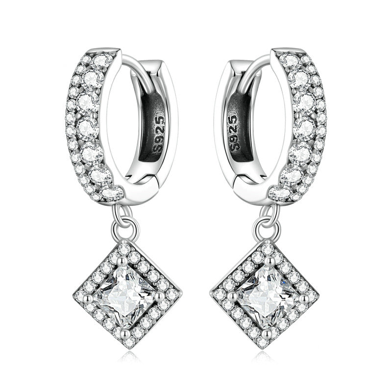 Silver and Zircon Sparkly Drop Earrings