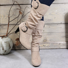 High Heel Belt Buckle Mid-Calf Boots