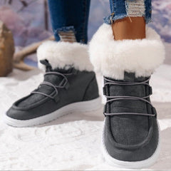 Suede Fleece Lined Flat Heel Ankle Boots