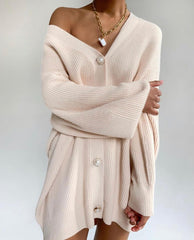 Long Sleeve V-Neck Sweater Cardigan with Pearl Buttons in 7 Colors S-L