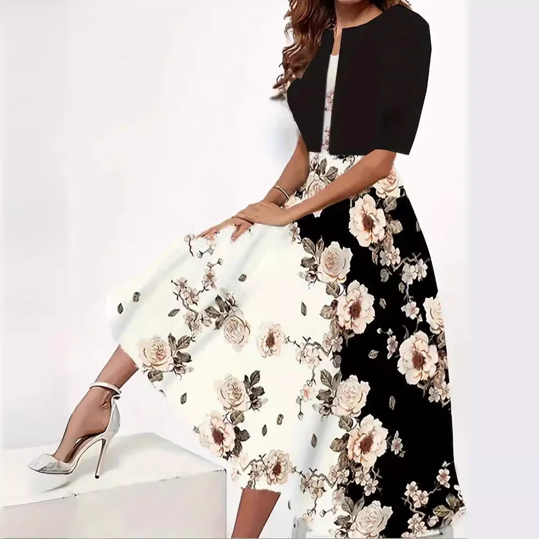 Sleeveless Floral Midi Dress with Cardigan Two Piece Set