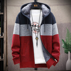 Men's  Colorblock Fleece Lined Sweater Cardigan with Hood in 3 Colors M-3XL