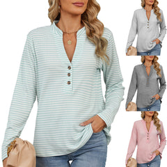V-Neck Striped Long Sleeve Shirt