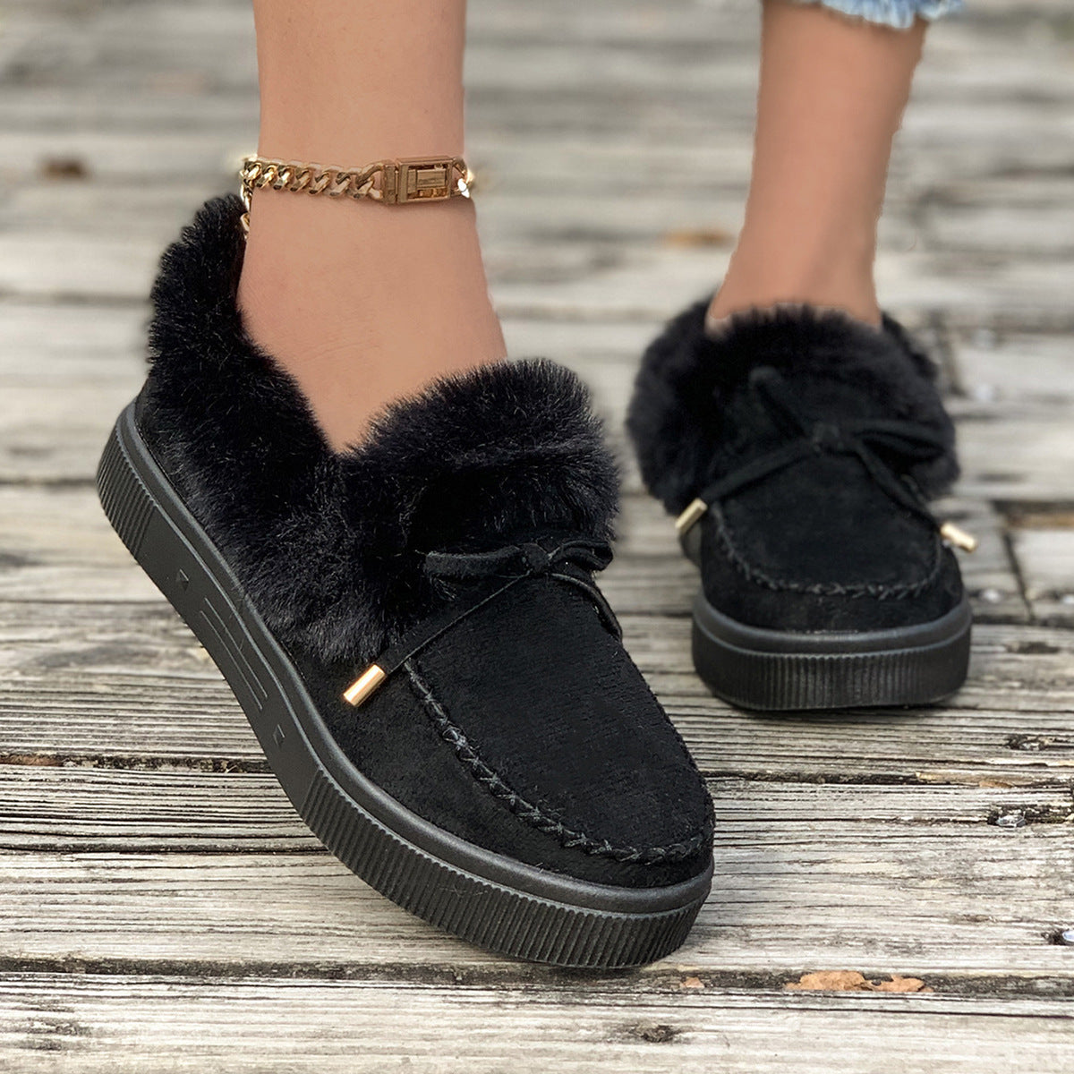 Plush Suede Platform Slippers