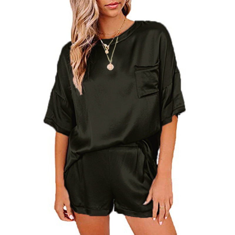Silk Short Sleeve Top with Shorts Loungewear Pyjama Set