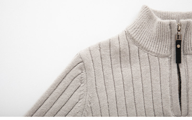 Men's Long Sleeve Half-Turtleneck Zip-Up Sweater in 5 Colors M-3XL