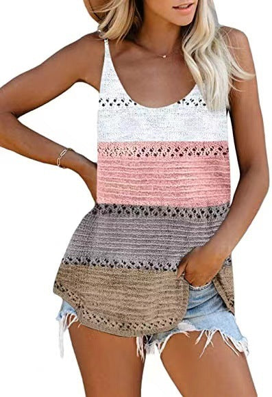 Colorblock Round Neck Knit Tank Top