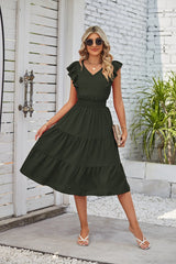 Ruffled Sleeveless V-Neck Midi Dress with Elastic Waist in 7 Colors S-XL