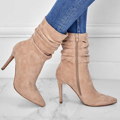Pointed Toe Stiletto Ankle Boots with Side Zipper in 3 Colors