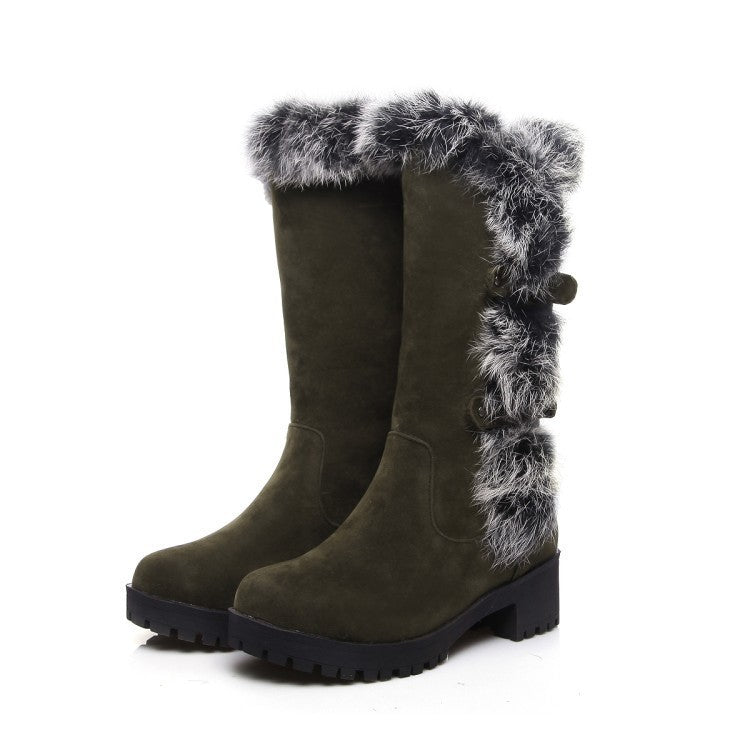 Suede Low Heel Snow Boots with Fur