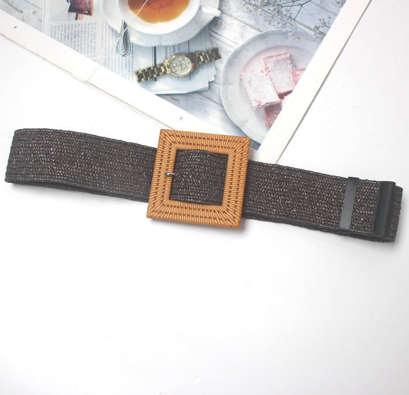 Braided Wide Belt with Square Buckle