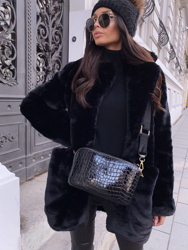 Fake Fur Long Sleeve Open Coat with Lapel in 5 Colors S-5XL