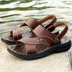 Men's Leather Sandals with Adjustable Ankle Strap