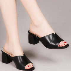 High Thick Heel Slip-On Sandals in 2 Colors