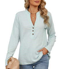 V-Neck Striped Long Sleeve Shirt