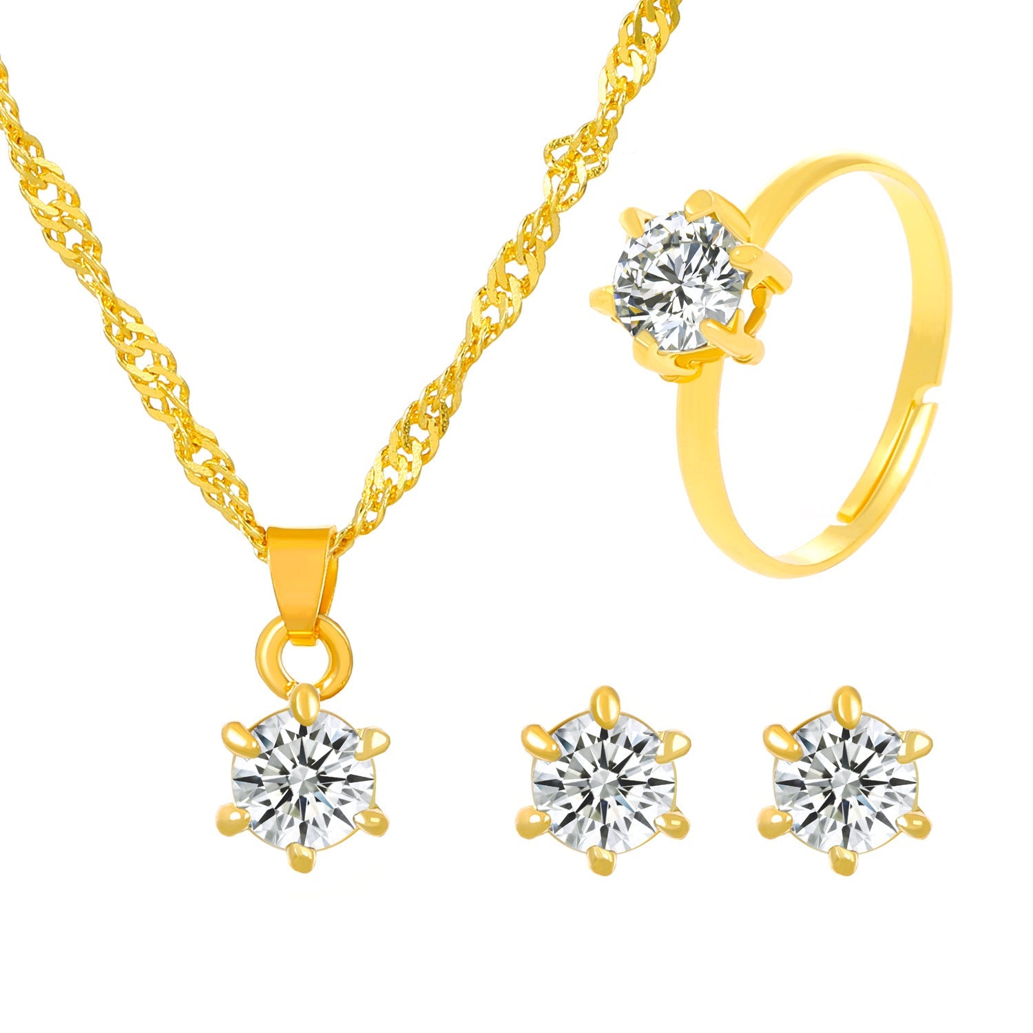 Ensemble trois pièces : collier, boucles d'oreilles et bague en oxyde de zirconium