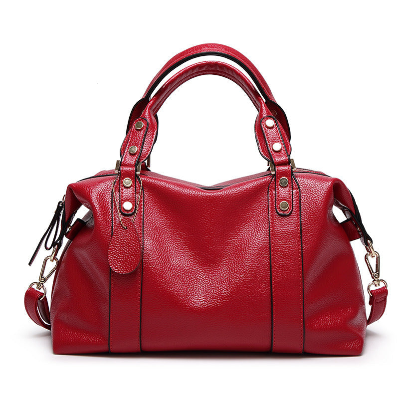 Leather Shoulder Handbag with Rivets in 4 Colors