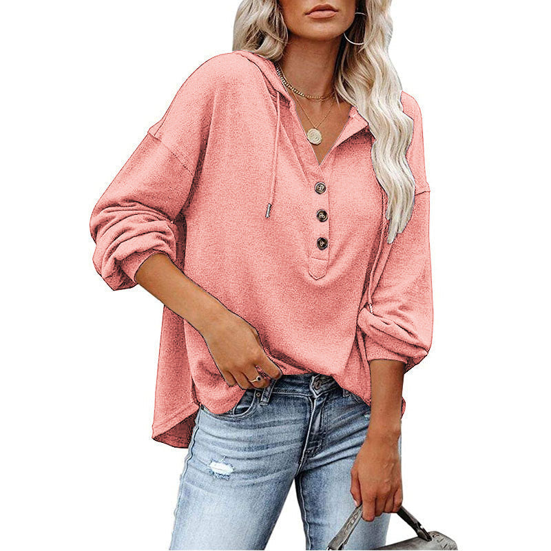 Chemise à capuche et manches longues à col en V