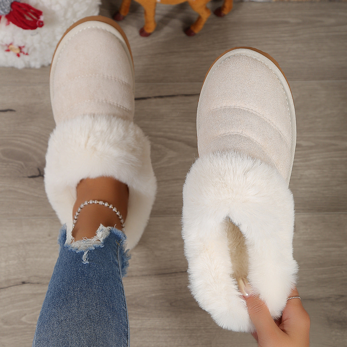 Fleece-Lined Platform Slippers