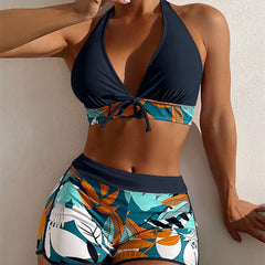 Two Piece Tropical Print Boy Shorts Swimsuit in 6 Colors S-3XL
