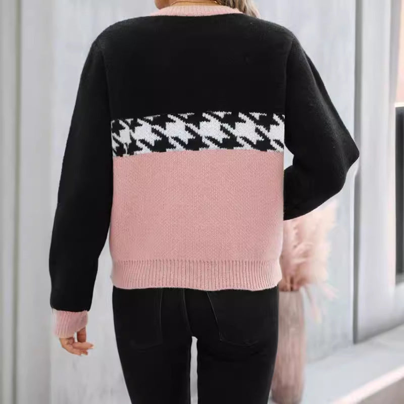 Colorblock Round Neck Knit Sweater