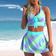 Halter Neck Two Piece Swimsuit with Skirt