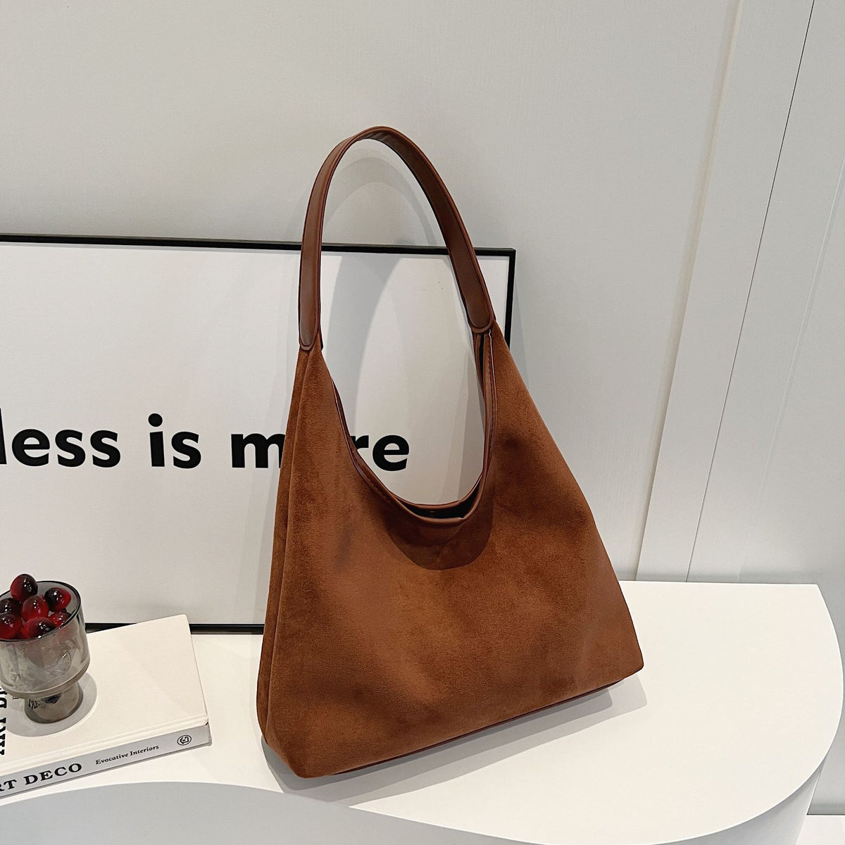 Solid Colour Suede Shoulder Bag
