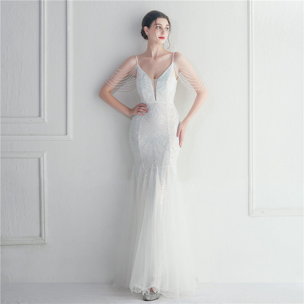 Elegant High Waist Evening Gown with Spaghetti Straps