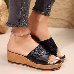Snake Pattern Thick Sole Wedge Sandals