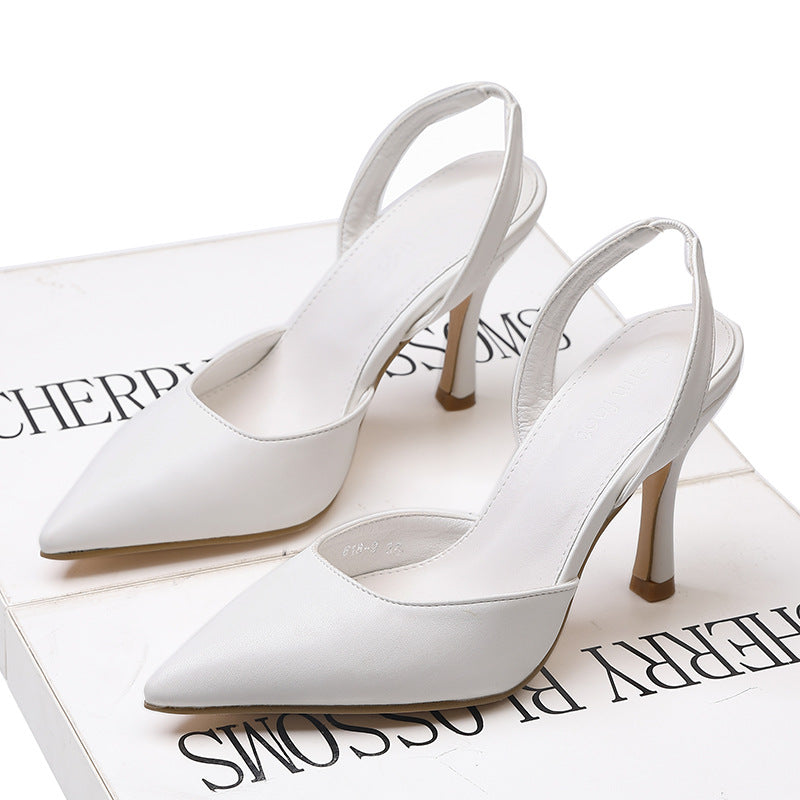 Elegant Solid Colour Pointed Toe Slingback Heels