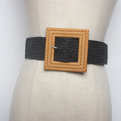 Braided Wide Belt with Square Buckle