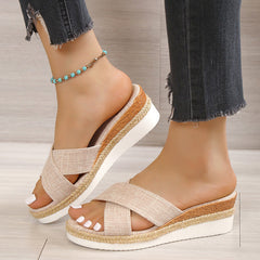 Cross-Strap Sandals with Wedge Heel in 3 Colors