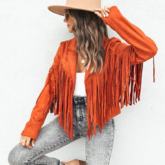 PU Leather Deerskin Jacket with Tassels in 3 Colors S-XL