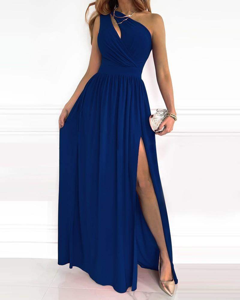 One-Shoulder Maxi Dress with Leg Slit