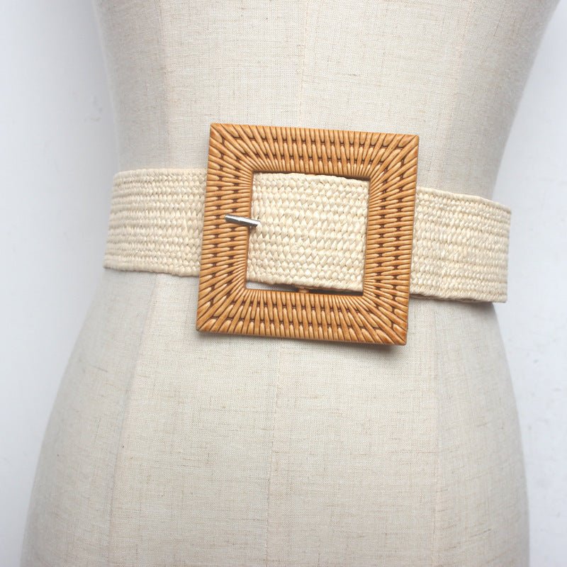 Braided Wide Belt with Square Buckle