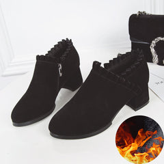 Suede Thick Heel Pointed Toe Ankle Boots in 2 Colors