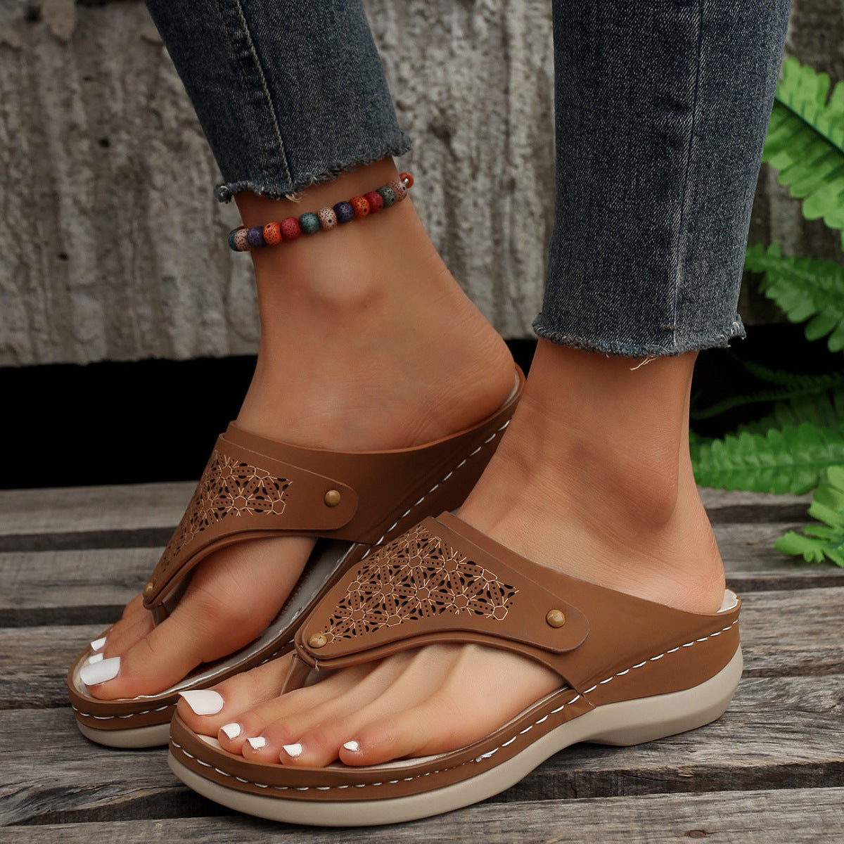 Solid Color Roman Thong Sandals
